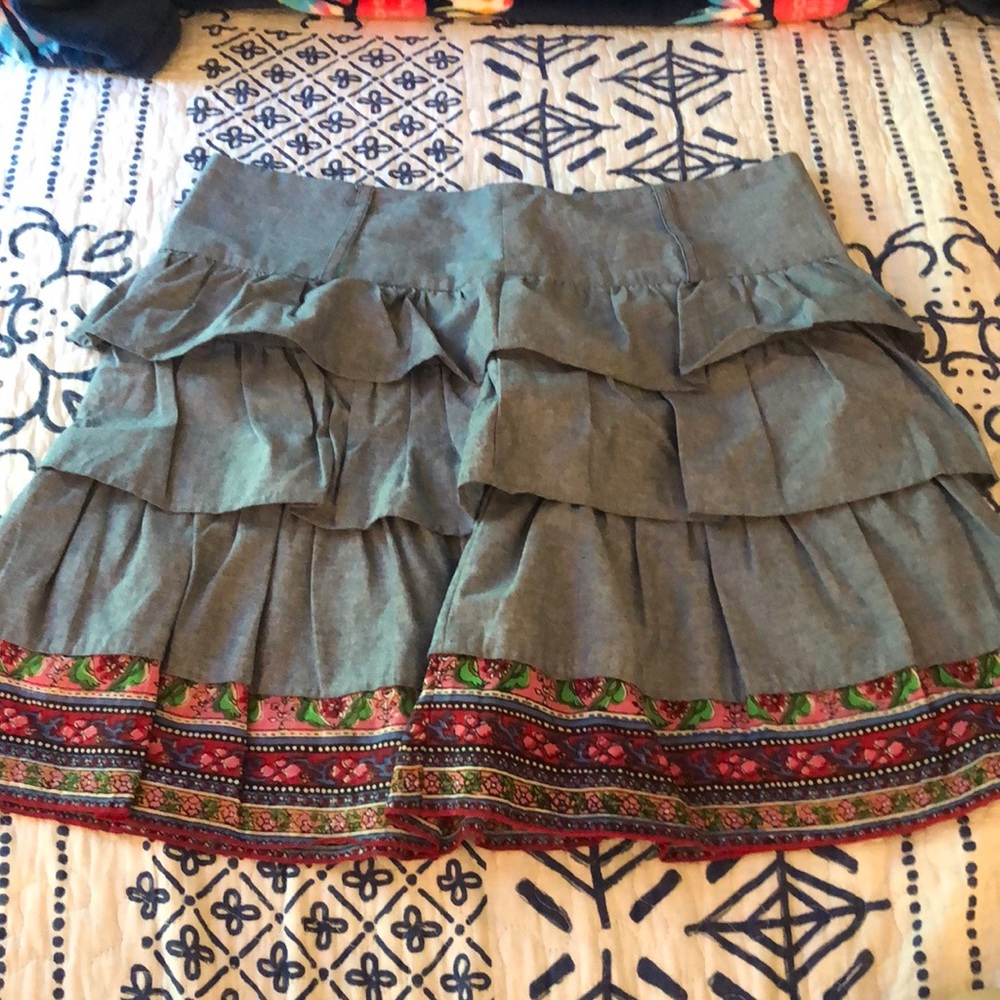 BodyC Medium Blue Skirt With Patterned Hem